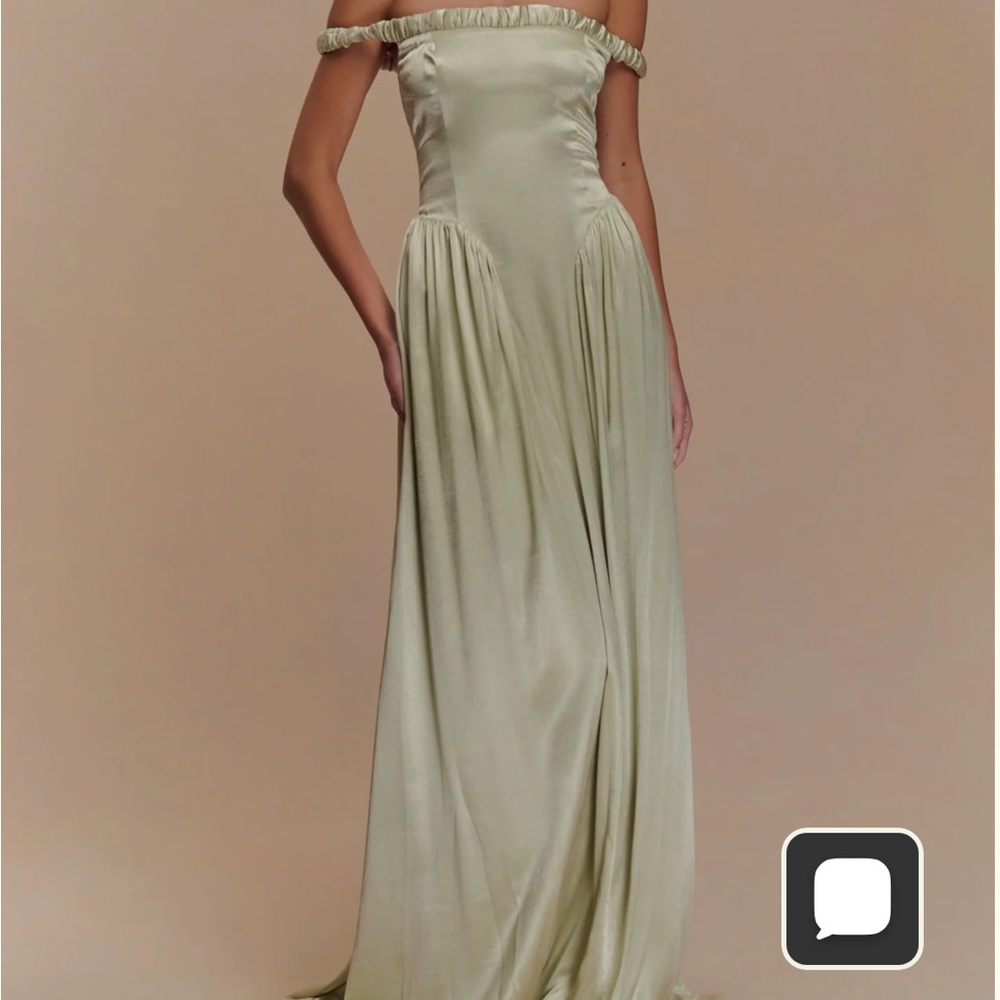 Meshki Coco Elegant Off-Shoulder Sage Evening Gown